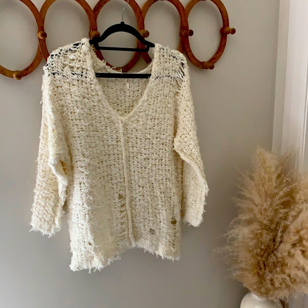 Free People White Shaggy Sweater